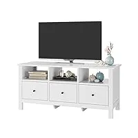 forehill meuble tv banc tv blanc meuble tele avec 3 tiroirs 3 Étagères support télé pour salon chambre en bois moderne 108x40x50cm
