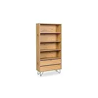 deco in paris bibliothèque en bois 2 tiroirs 3 étagères darina, bois clair, 80x30x170