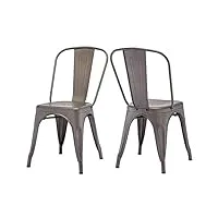 duhome chaise de salle à manger en métal, lot de 2 chaise bistrot metal, ensemble de chaises empilables chaise cuisine avec dossier, pour bar café salon restaurant intérieur et extérieur,mat