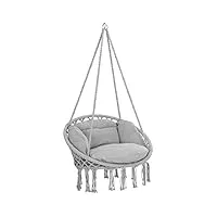 chaise suspendue grise avec coussins fauteuil suspendu 1 personne hamac en coton capacité 150kg intérieur extérieur