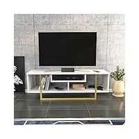 decorotika console multimédia et support tv, métal, blanc/doré, 131 cm x 40 cm x 14 cm