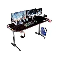 dripex bureau gaming led 140cm, bureau gamer bureau pour gaming pc informatique table,avec tapis de souris intégral, avec support d'extension de 10 cm