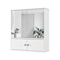 hocsok armoire de salle de bain avec miroir, meuble de rangement à suspendre avec 2 portes Étagère réglable, placard mural à miroir blanc 60 x 17,5 x 55 cm