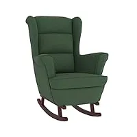 vidaxl fauteuil à bascule et pieds en bois d'hévéa fauteuil de détente salon salle de séjour chambre maison intérieur vert foncé velours