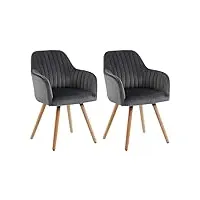 vente-unique - lot de 2 chaises avec accoudoirs en velours et métal effet bois - gris - eleana