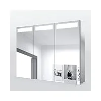 sonni armoire miroir de salle de bain avec éclairage led 3 portes 65 x 90 cm - en acier inoxydable - avec interrupteur tactile