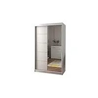 mb-moebel armoire de chambre avec 2 portes coulissantes et miroir et Éléments décoratifs en aluminium l dressing garde-robe penderie (tringle) avec étagères (61x120x200): noah05 (blanc)