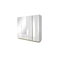mb-moebel armoire de chambre avec 4 portes pivotantes | dressing portes battantes penderie avec étagères chambre à coucher salon&séjour meuble d'entrée 54x220x202,4cm salta (blanc)