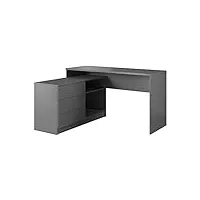 mb-moebel bureau en angle bureau enfant d'ordinateur avec 3 tiroirs et 2 niveaux meuble bureau informatique station de travail table de bureau avec espace de rangement- 138x76x50cm wito (gris)