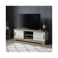 dansmamaison meuble tv 2 portes coulissantes blanc/chêne - pure - l 150 x l 45 x h 50 cm
