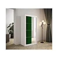 mb-moebel armoire de chambre avec 2 portes coulissantes style contemporain penderie (tringle) avec étagères (lxhxp): 100cmx200cmx62cm tapila 2 (blanc+vert)