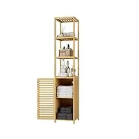 forehill armoire haute de salle de bain armoire de rangement en bambou avec 3 étagères et porte présentoir Étagère sur pied naturel 33x34x169cm