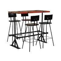 wanofy lot de 5 mobilier de bar (1 table + 4 chaises de bar) en bois de récupération massif style industriel multicolore