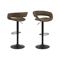 ac design furniture jack lot de 2 tabourets de bar 104 x 54,5 x 48,5 cm, marron clair/noir, tissu/métal.