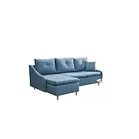 mb-moebel petit canapé d'angle en lit convertible et réversible avec coffre de rangement 3/4 places - en tissu, pieds en bois - salon & séjour - 223x145x94cm - leon new (bleu)
