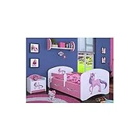 bdw lit pour enfant avec matelas et tiroir de lit - 140/160/180/190 motifs différents pour garçon licorne (rose, 190 x 90)