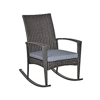 outsunny fauteuil à bascule rocking chair avec coussin d'assise déhoussable 66l x 88l x 98h cm résine tressée imitation rotin gris