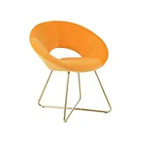 baroni home fauteuil rembourré circulaire en velours et jambes d’orées en fer, petit fauteuil de bureau, de cuisine, chaise de salle à manger confortable et ergonomique, orange, 71x59x84 cm