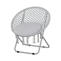 outsunny loveuse fauteuil rond de jardin fauteuil lune papasan pliable grand confort macramé dim. 77l x 64p x 78h cm gris