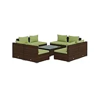 vidaxl salon de jardin 9 pcs avec coussins mobilier de patio mobilier de terrasse ensemble de meubles d'extérieur résine tressée marron
