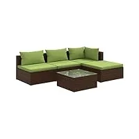vidaxl salon de jardin 5 pcs avec coussins mobilier de patio mobilier de terrasse ensemble de meubles d'extérieur résine tressée marron
