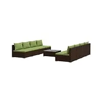 vidaxl salon de jardin 9 pcs avec coussins ensemble de meubles d'extérieur mobilier de terrasse mobilier de patio résine tressée marron