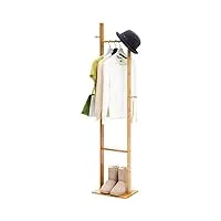abgrc portemanteaux porte-manteau en bambou, porte-manteau d'entrée en bois sur pied, avec 4 crochets et étagère de rangement à 1 niveau pour chapeaux, écharpes, assemblage facile utile