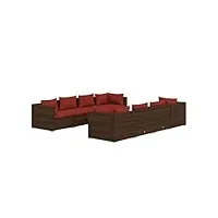 vidaxl salon de jardin 9 pcs avec coussins mobilier de terrasse ensemble de meubles d'extérieur mobilier de patio résine tressée marron