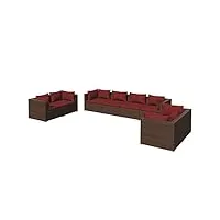 vidaxl salon de jardin 8 pcs avec coussins mobilier de patio ensemble de meubles de terrasse mobilier d'extérieur résine tressée marron