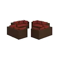 vidaxl salon de jardin 8 pcs avec coussins mobilier de patio mobilier de terrasse ensemble de meubles d'extérieur résine tressée marron