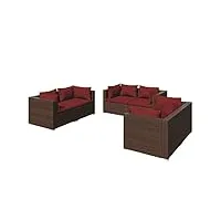 vidaxl salon de jardin 6 pcs avec coussins mobilier de patio ensemble de meubles de terrasse mobilier d'extérieur résine tressée marron