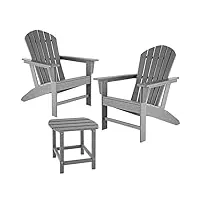 tectake lot de 2 chaises de jardin avec accoudoirs 2 places design adirondack 1 table d´appoint ensemble extérieur ergonomique – diverses couleurs (gris clair)