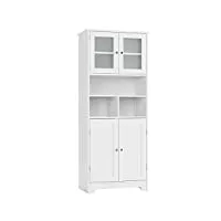 hocsok armoire de salle de bain avec compartiment ouvert et 4 portes en bois avec étagère réglable blanc 147,5 x 60 x 30 cm
