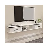 meuble tv suspendu, décodeur routeur, meuble tv mural multifonction à 2 tiroirs avec trou de câble, convient au salon/blanc / 150cm