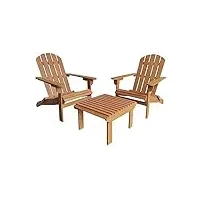 alice's garden - lot de 2 fauteuils de jardin en bois avec un repose-pieds/table basse - adirondack salamanca - eucalyptus chaises de terrasse retro