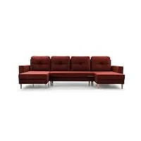 mb-moebel grand canapé d'angle xxl en u panoramique en lit convertible avec coffre 6/7 places - en tissu - salon & séjour - 300x142x90 cm - carl u bordeaux rouge