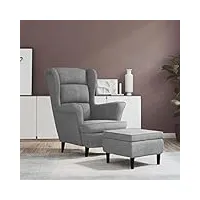 vidaxl fauteuil à oreilles avec tabouret chaise de relaxation siège de salon meuble de salle de séjour maison intérieur gris clair velours