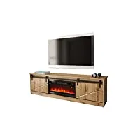 meuble tv avec cheminée électrique otemna, meuble tv lowboard, meuble tv, flamme led réaliste, avec cristaux décoratifs, cheminée électrique avec chauffage chêne wotan