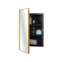 fundin armoire miroir en plastique, porte miroir biseautée avec cadre en métal d'angle rond, encastré et montage en surface, doré, 40 x 61 cm