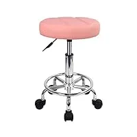 kktoner tabouret à roulettes rond en cuir synthétique réglable en hauteur - tabouret pivotant pour travail, spa, magasin, salon de beauté - petite chaise de bureau (rose)