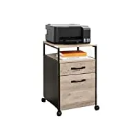 meuble imprimante style de style industriel file imprimante de support d'armoire d'étagère de bureau sur roues avec 2 tiroirs open étagère caisson bureau