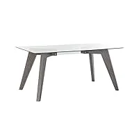 table à manger table repas en mdf coloris gris et verre transparent - longueur 160 x hauteur 75 x profondeur 90 cm -pegane-