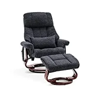 m mcombo 9066 fauteuil relax avec pouf, pivotant,avec fonction chaise longue, avec coussin et poche latérale, sans fonction massage, tissu, gris foncé