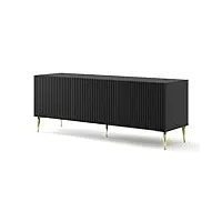 bim furniture ravenna a meuble tv 3d avec façade fraisée - pieds en métal mdf de qualité supérieure - buffet - commode - noir mat - pieds dorés