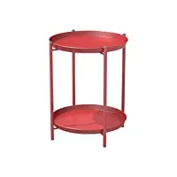 grand patio table basse, table d'appoint ronde à 2 niveaux, montage facile,cadre en acier, bout de canapé amovible pour salon, balcon (rouge)