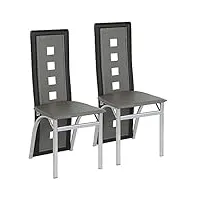 huole chaises de salle à manger lot de 2,chaise de cuisine-dossier haut siège large, meubles de salle à manger, chaise de salon en cuir pvc pour cuisine, salle à manger, jardin,gris + noir-2pc