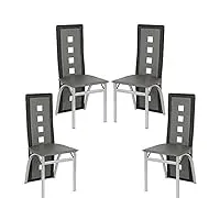 huole chaises de salle à manger lot de 4,chaise de cuisine-dossier haut siège large, meubles de salle à manger, chaise de salon en cuir pvc pour cuisine, salle à manger, jardin,gris + noir-4pc
