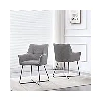 b&d home chaises de salle à manger breight (set de 2) | fauteuil lounge chaise rembourrée pour cuisine, salle à manger, bureau | design industriel moderne | tissu gris, 11112-grau-2
