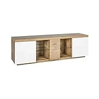 meuble tv moderne avec armoires et tiroirs rangement mdf bois clair blanc farada