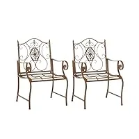 lot de 2 chaises de jardin punjab i chaise d'extérieur en fer avec accoudoirs style antique, couleur:marron antique